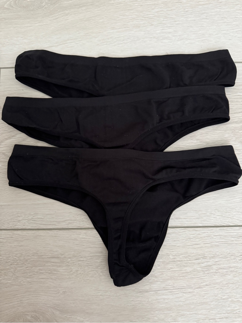 Black Cotton Bikini Thong Trio